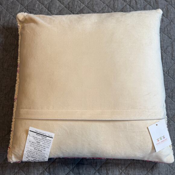 100% Wool Pink Christmas Tree Hook Pillow with Cream Velvet Backing NEW - Picture 4 of 9